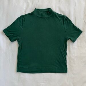 Aritzia Mock Neck Short Sleeve Ribbed Top, Green, S